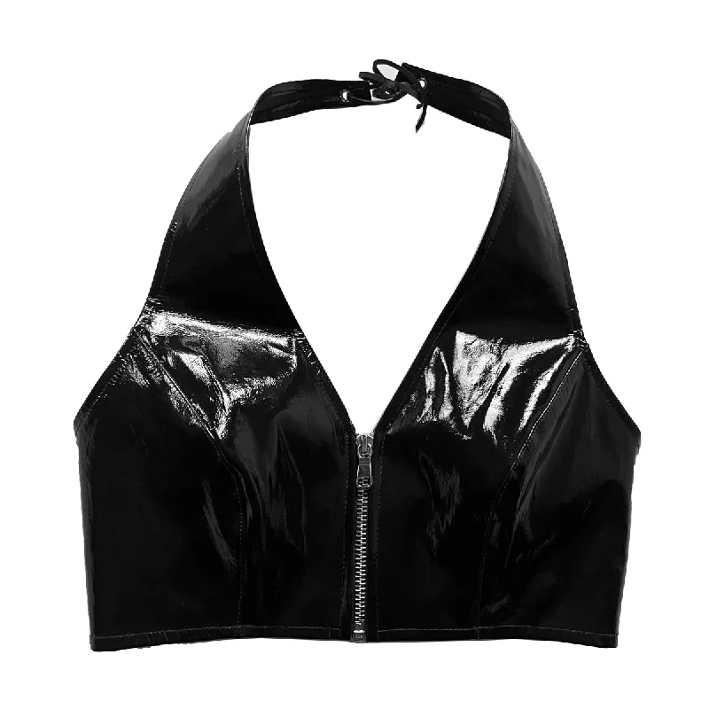 Patent Lambskin Halter Top