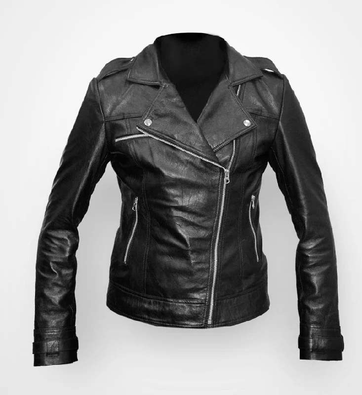 Perfecto black women's leather jacket with silver zipper