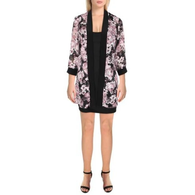 R&M Richards Womens Plus Floral Sheer Duster Blazer