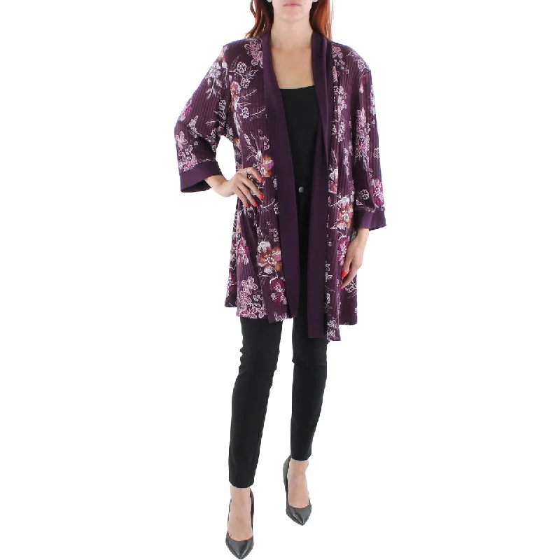 R&M Richards Womens Plus Knit Floral Duster Blazer