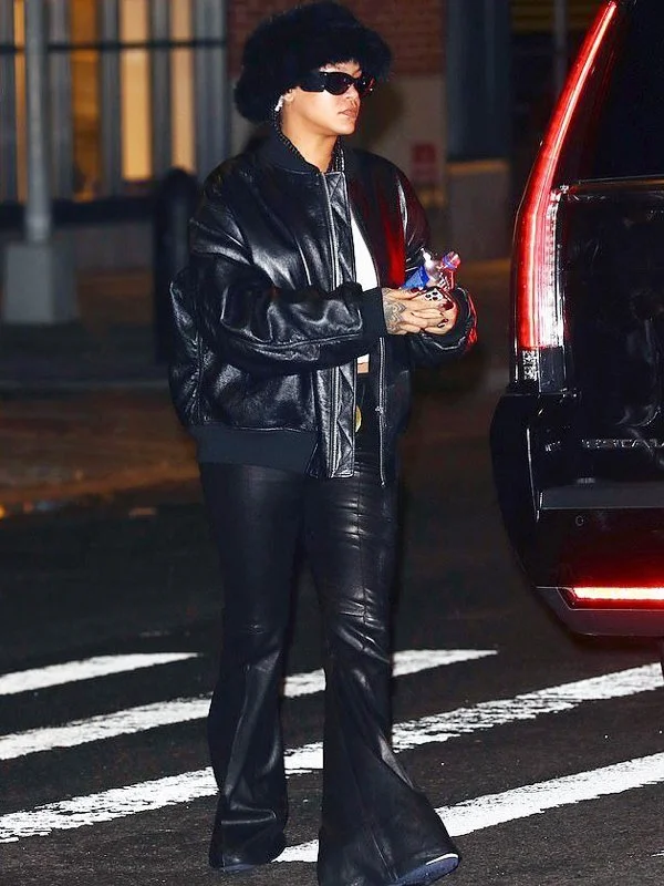 Rihanna Leather Bomber Jacket