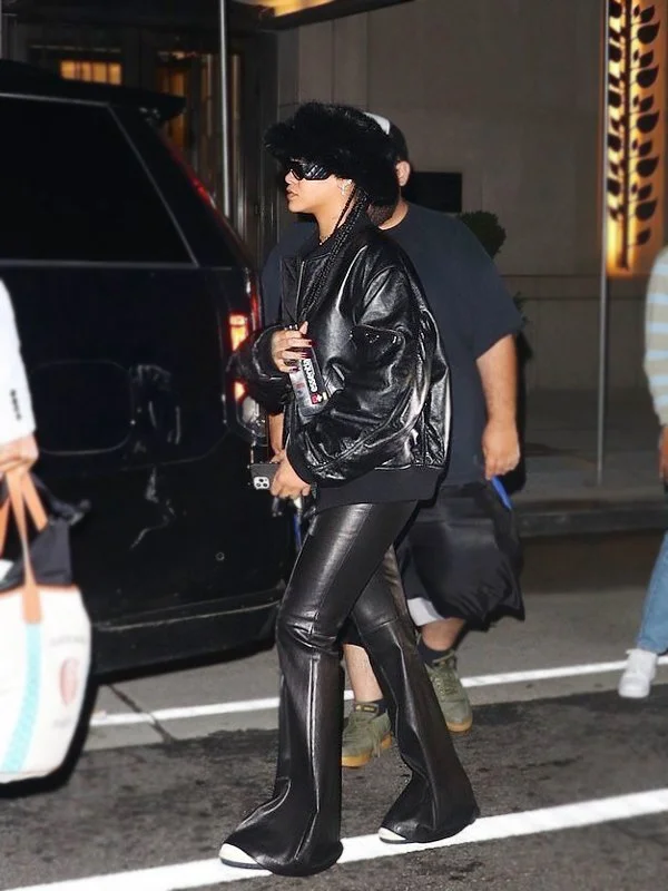 Rihanna Leather Bomber Jacket