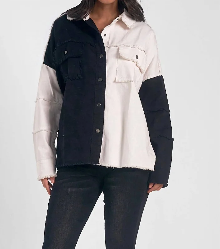 Seven Jacket Button Up Distressed In Black & White