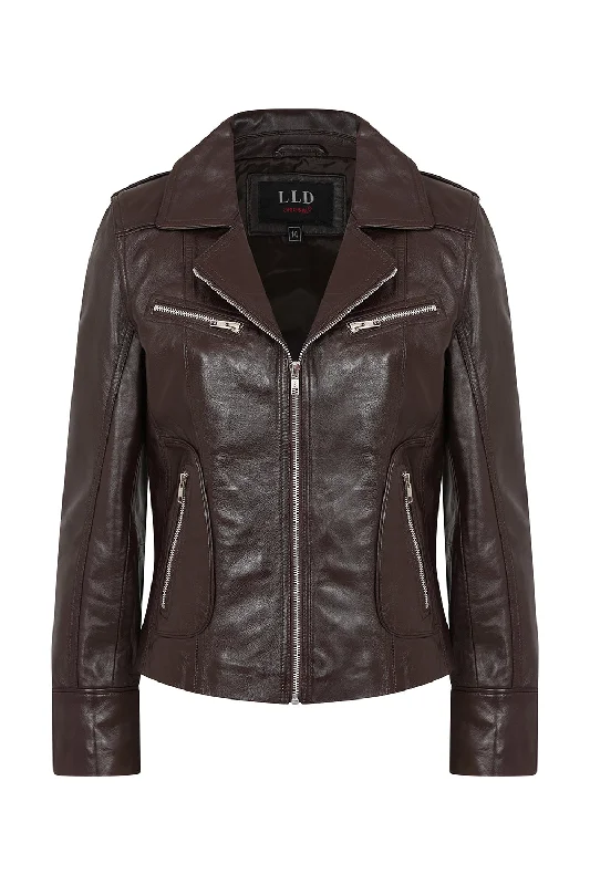 Women's Brown Leather Biker Jacket - Katherine