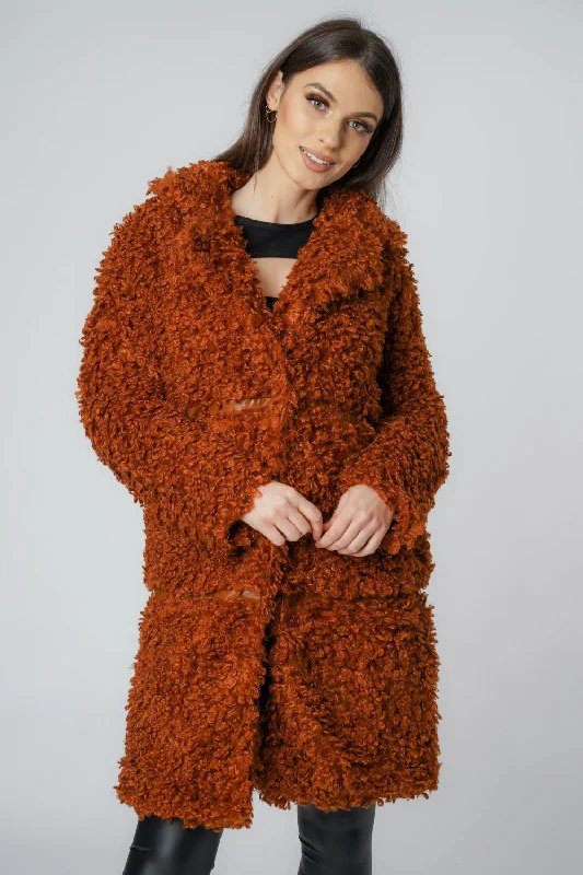 Soft Sheep Faux Fur Coat with PU Detail