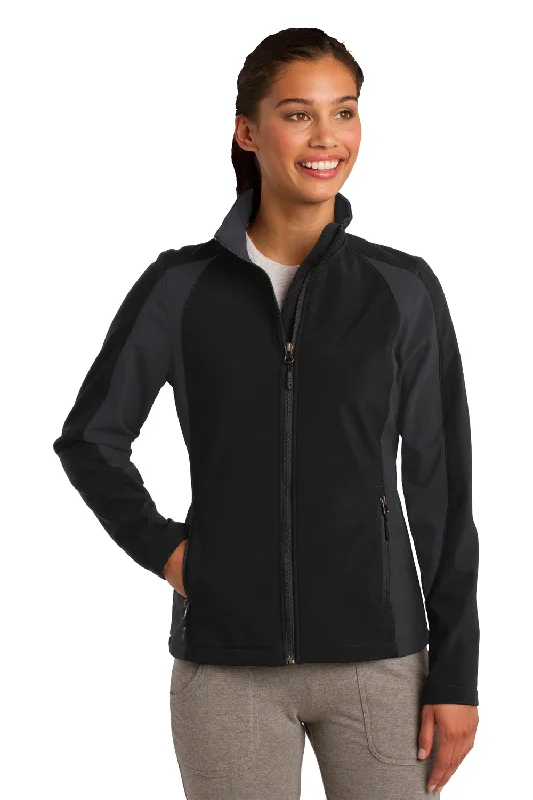 Sport-Tek Womens Water Resistant Full Zip Jacket - Black/Iron Grey