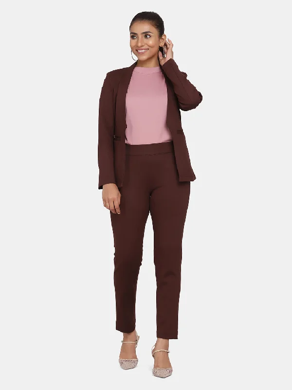 Stretch Pant Suit for Women - Chocolate Brown