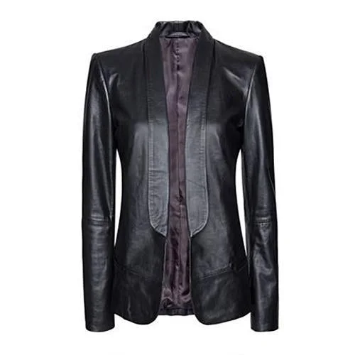 Super Longcollar Women Leather Blazers