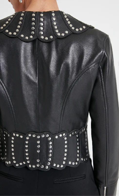 Texas Leather Studded Jacket - Black