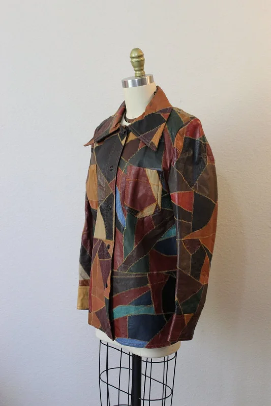 Vintage 60s 1970s Patchwork Leather Jacket Coat the Tannery