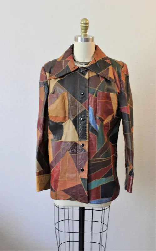 Vintage 60s 1970s Patchwork Leather Jacket Coat the Tannery