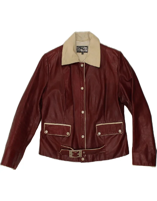 VINTAGE Womens Leather Jacket UK 18 XL Burgundy Leather