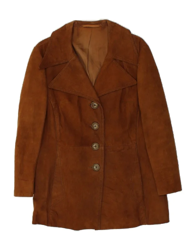 VINTAGE Womens Suede Overcoat UK 16 Large Brown Suede