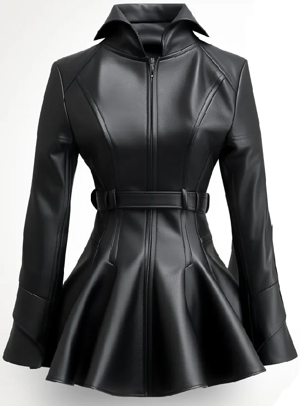 Women Black Designer Peplum Leather Jacket