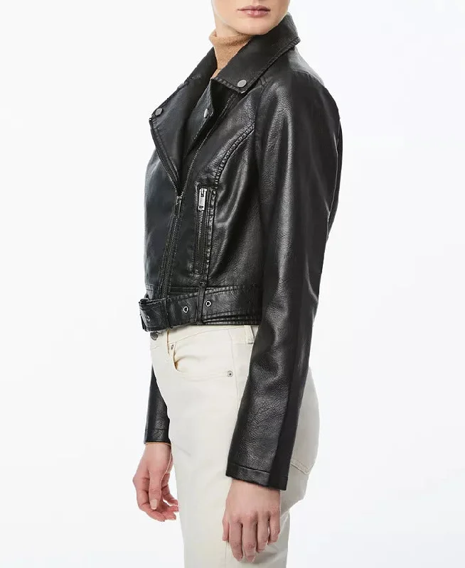 Women Black Real Leather Notch laplescollar leather Jacket