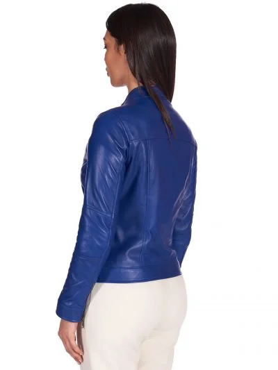 Women Navy Blue Leather Biker Jacket