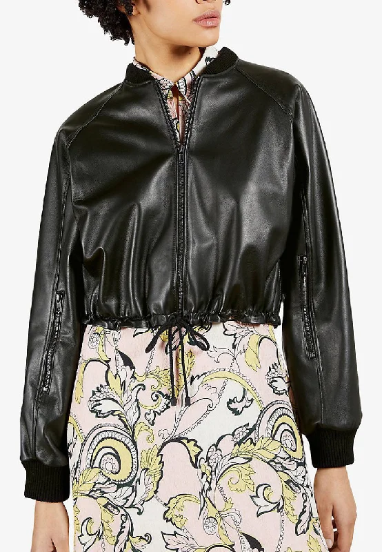 Women’s Black Leather Bomber Jacket