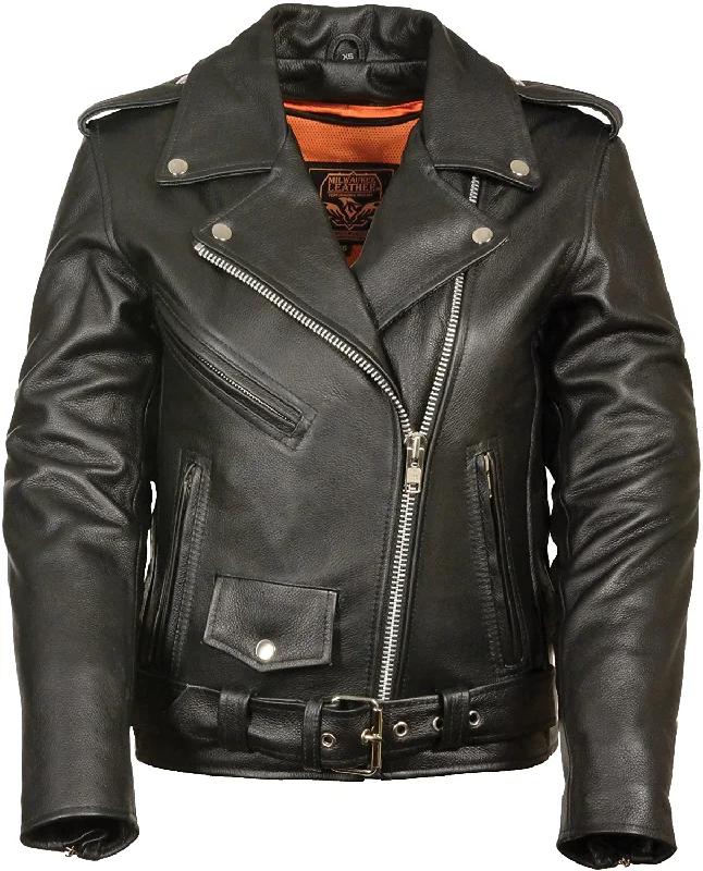 Black Full Length Traditional Leather Police Moto Jacket