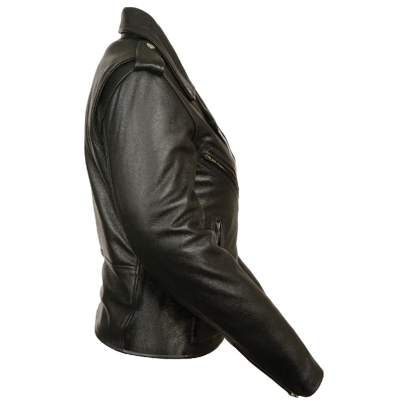 Black Full Length Traditional Leather Police Moto Jacket