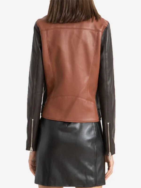 Women’s Two-Tone Leather Biker Jacket