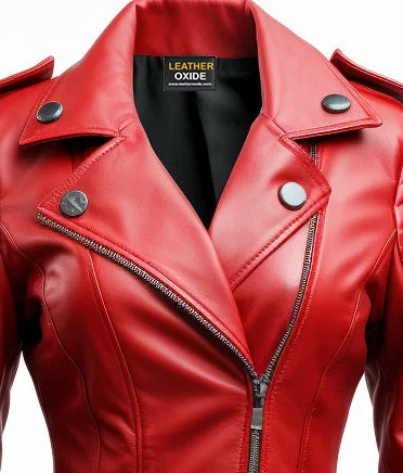 Women Slimfit Red Leather Jacket