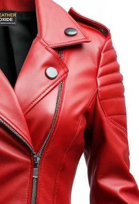 Women Slimfit Red Leather Jacket