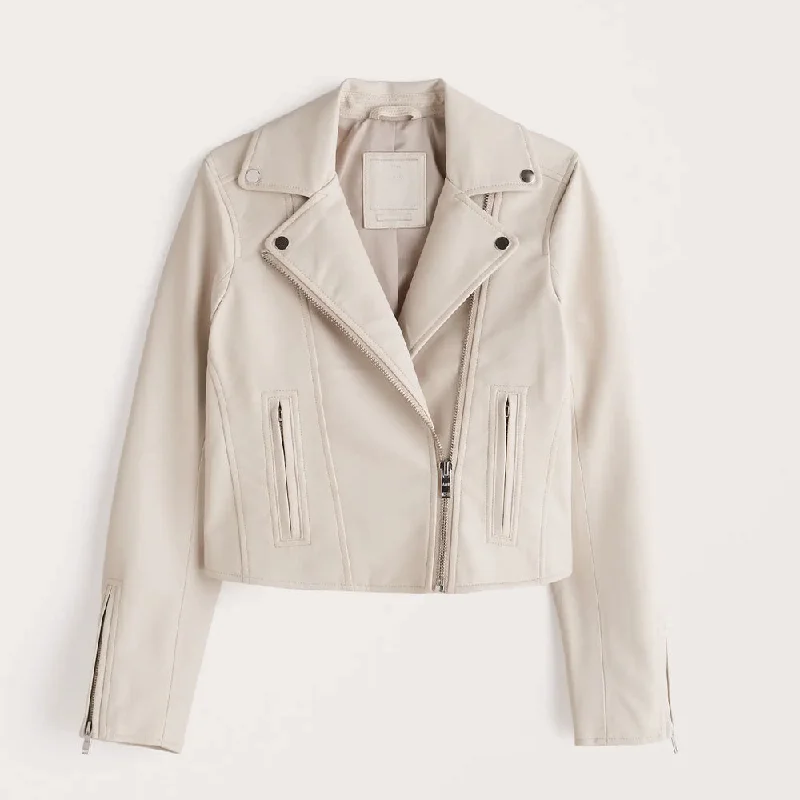 Women White Biker Leather Jacket