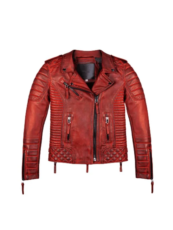 Women's Biker Burnt Red Leather Jacket