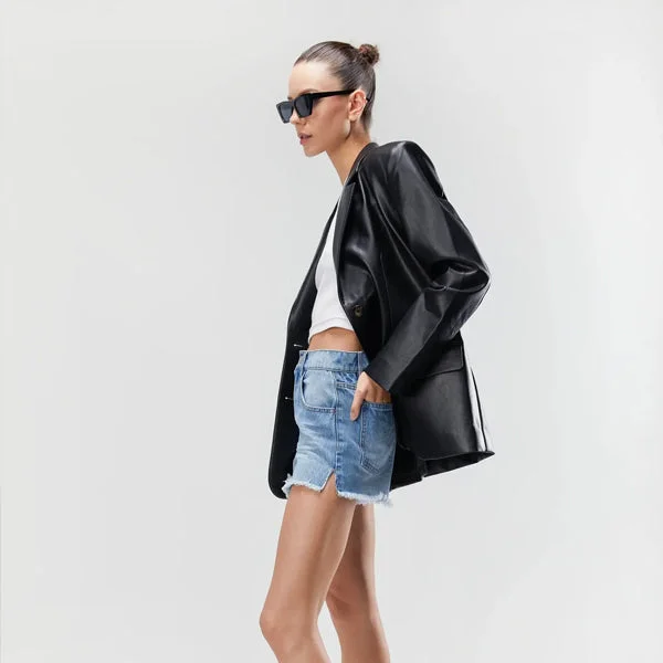 Womens Black Soft Leather Blazer