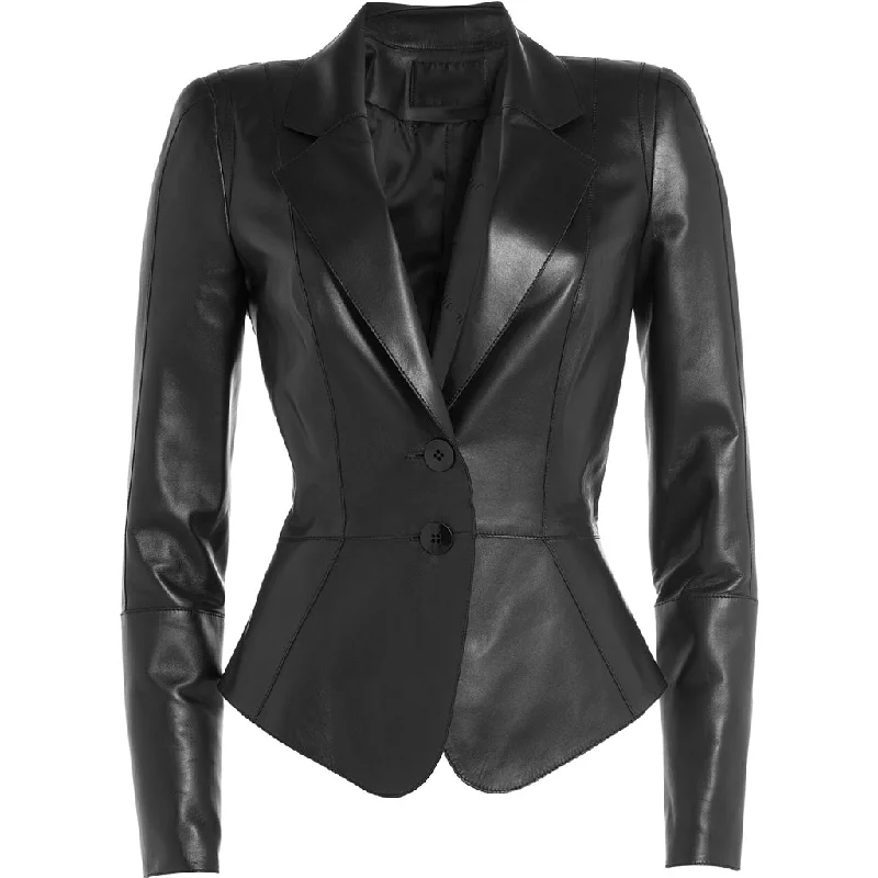 Women's Chic Two Button Slim Fit Leather Blazer WB06