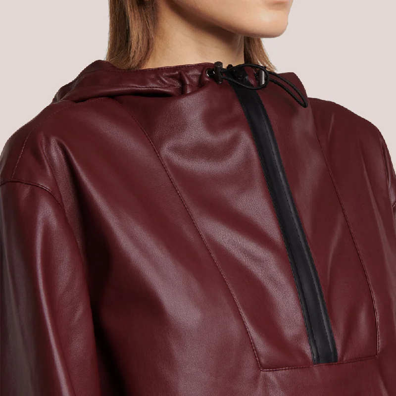 Women's Hooded Red Leather Bomber Jacket