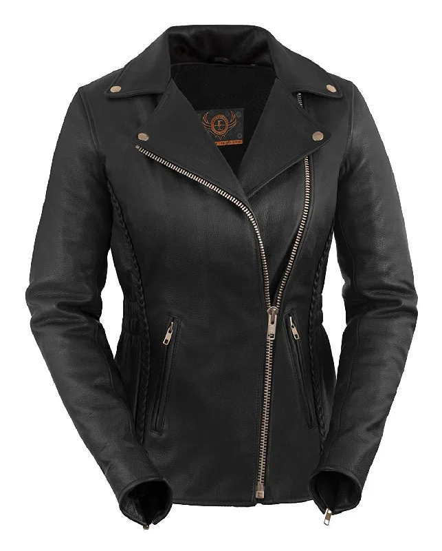 Womens Premium Braided Motorcycle Leather Jacket