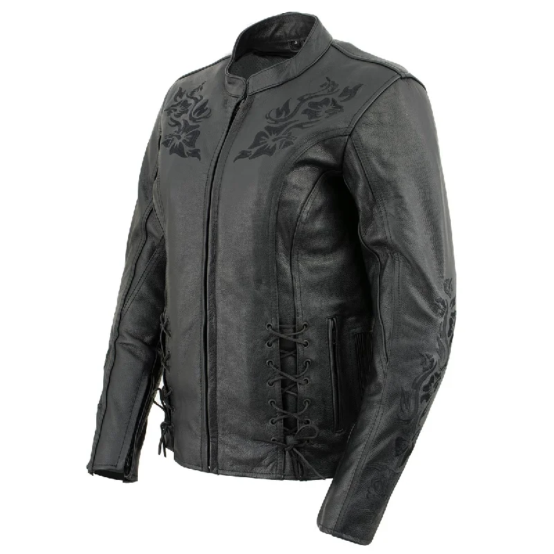 Xelement XS2030 Women's 'Gemma' Solid Black Leather Embroidered Jacket