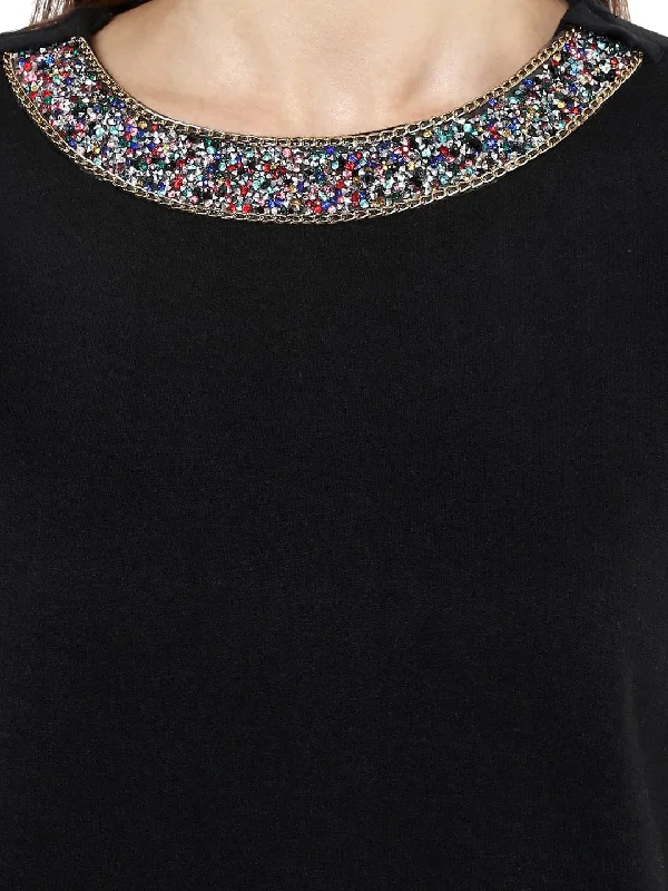 Blingy Neck Black Sweatshirt