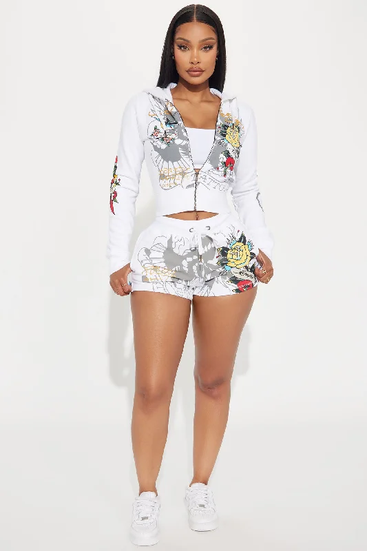 Ed Hardy Brave Eagle Zip Front Hoodie - White