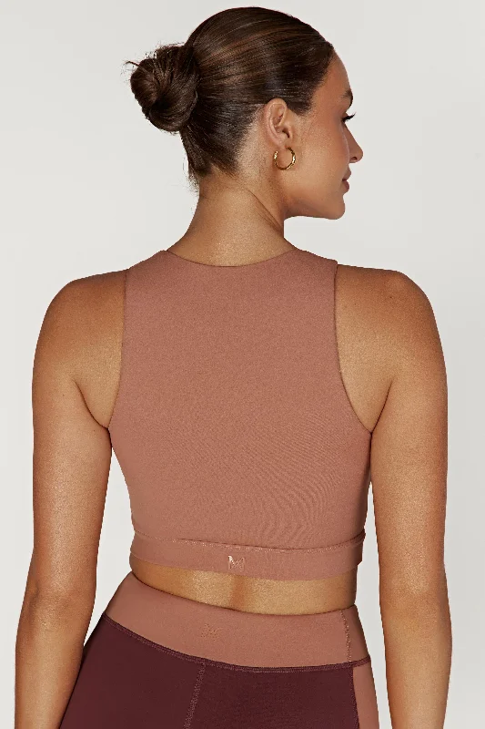 Lori Two Tone Racer Crop Top - Mahogany/Tan