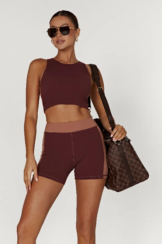 Lori Two Tone Racer Crop Top - Mahogany/Tan