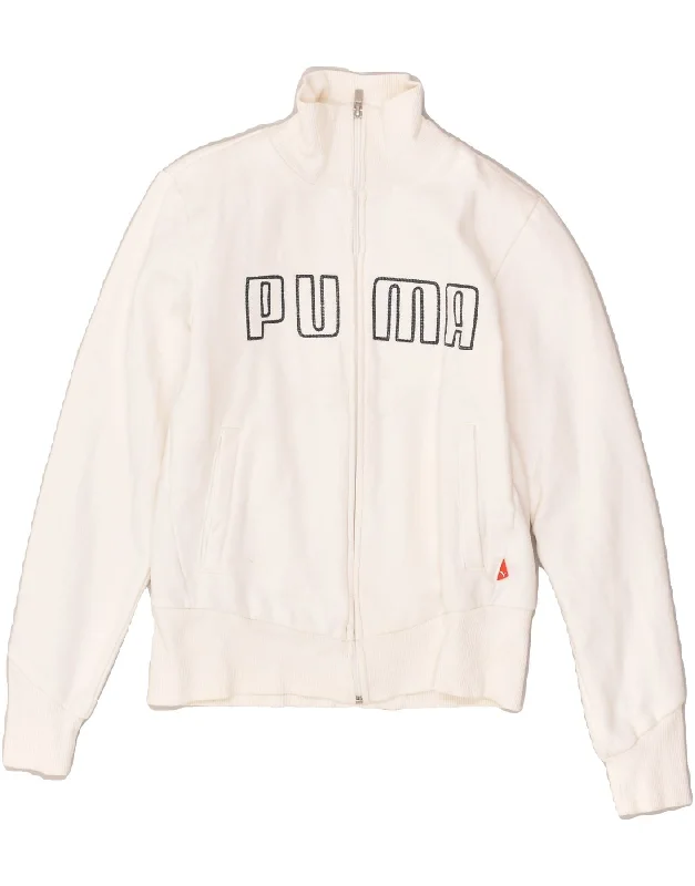 PUMA Womens Graphic Tracksuit Top Jacket UK 10 Small  White Cotton