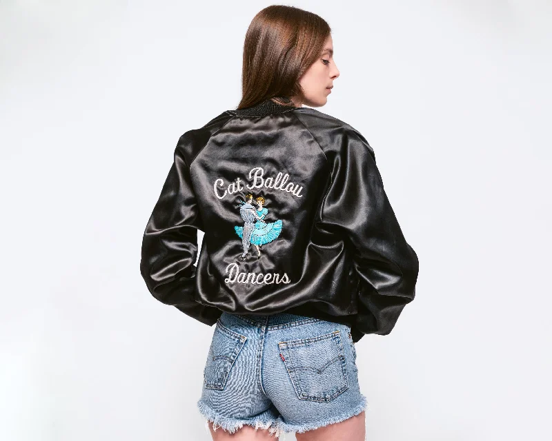 Small 80s Cat Ballou Dancers Black Satin Bomber