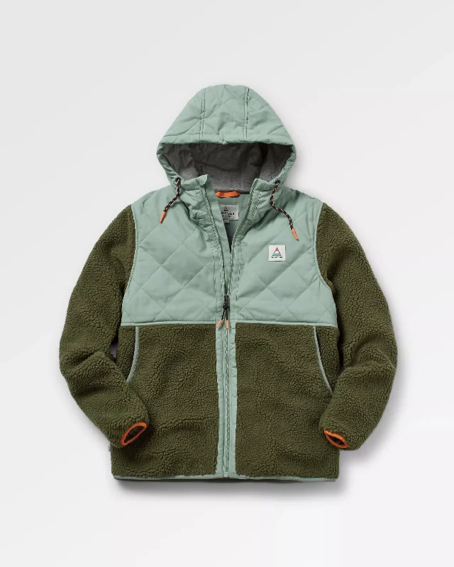 Sefton Recycled Deep-Pile Sherpa Full Zip Fleece - Khaki Green